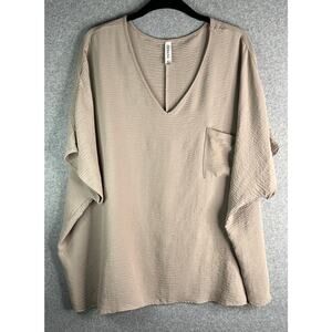 Zenana Airflow Crinkle V Neck Dolman Pocket Blouse XL Taupe Oversized QT-2740AB